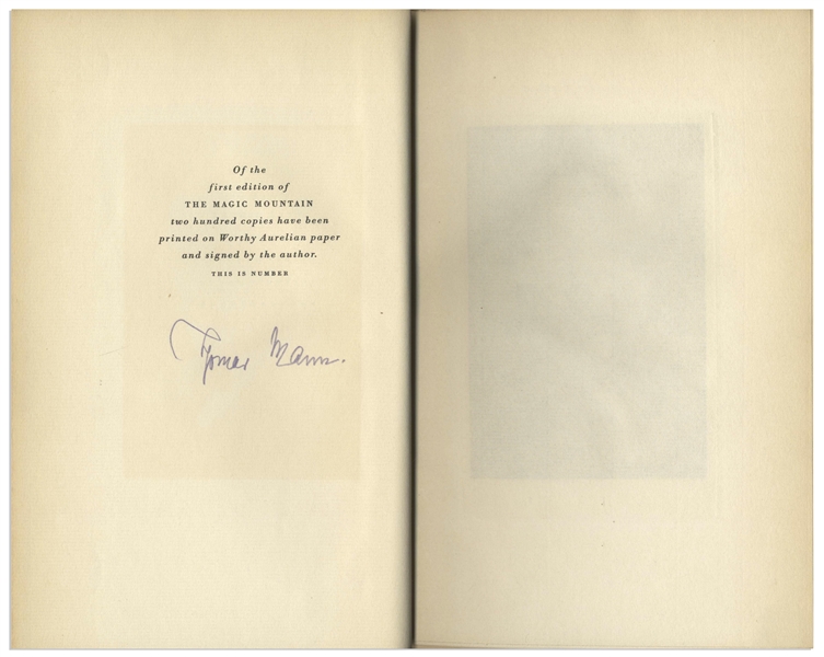 Thomas Mann Signed Limited First U.S. Edition of ''The Magic Mountain'' -- The Novel That Helped Earn Mann His Nobel Prize in Literature